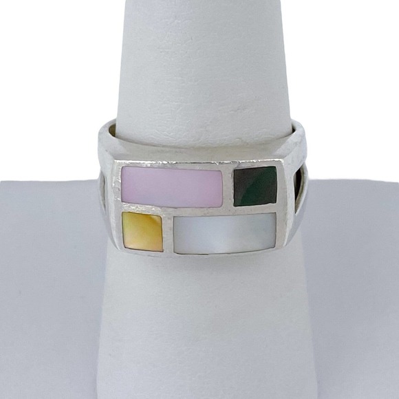 Bague Argent Sterling Avec Nacre D'ormeau - Taille 54, Couleur Verte, Neuf Sans Emballage